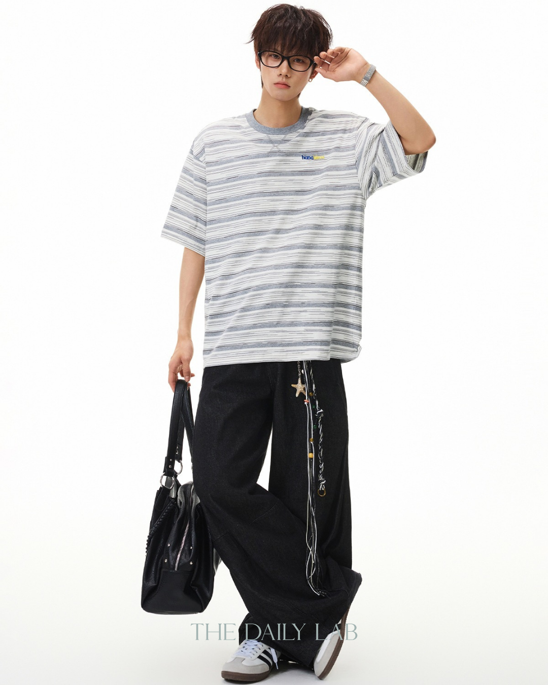 Striped Cotton Tee in Grey