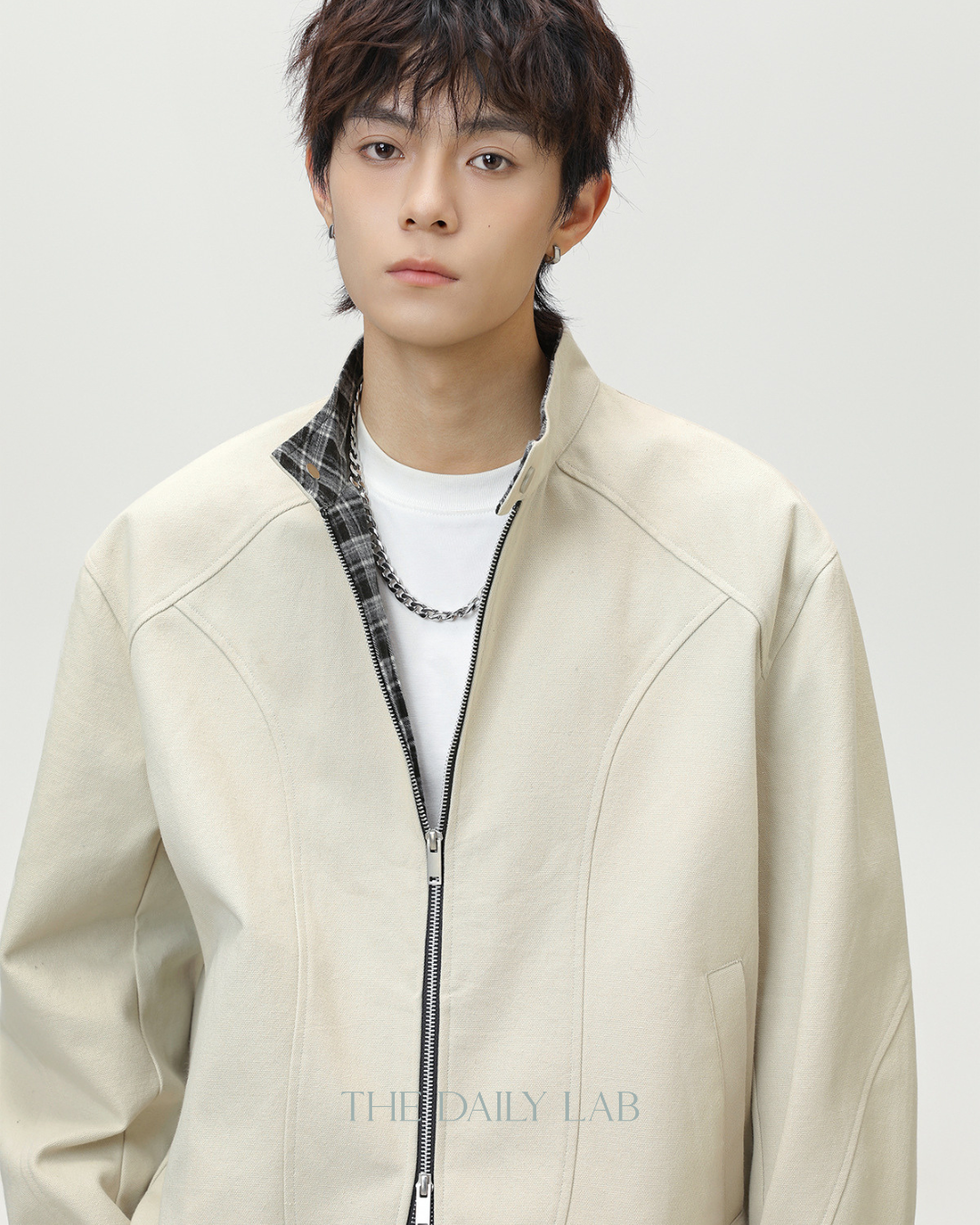 Vintage Checkered Harrington Jacket in White