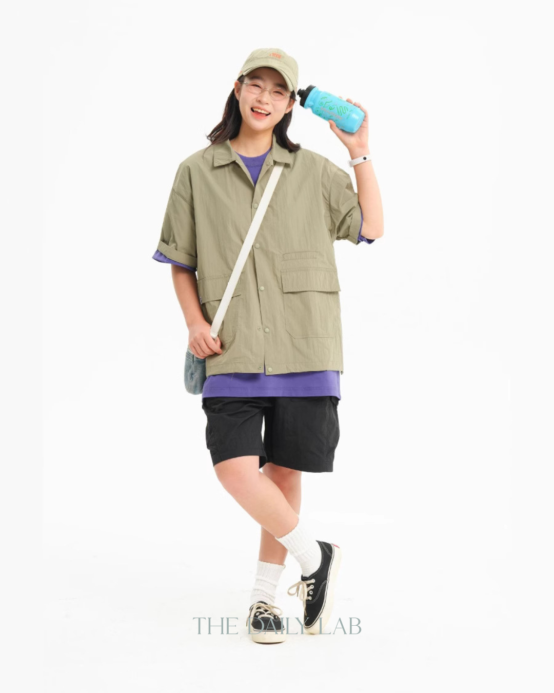 Solid Color Functional Short Sleeve Shirt In Green
