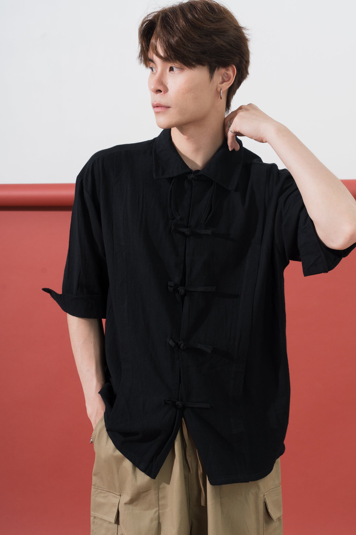 Oversized Pankou Tang Suit Top in Black