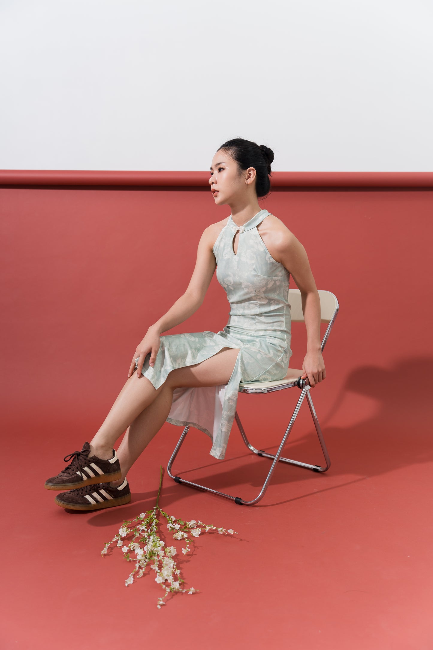 Floral Halter Neck Cheongsam