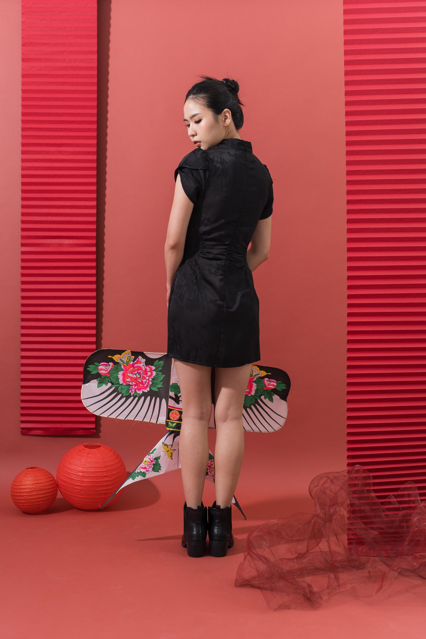 A-Line Cheongsam Dress in Black