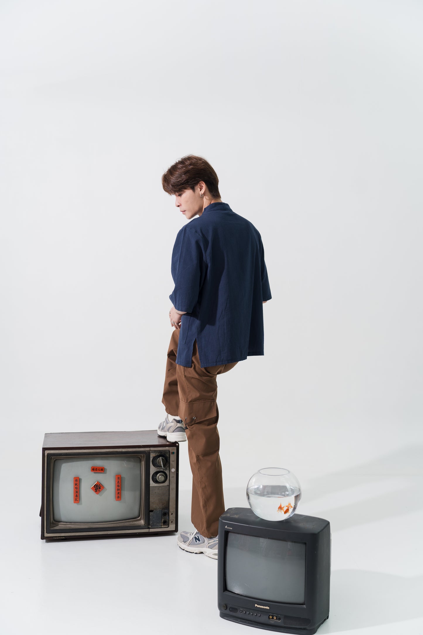 Linen Cotton Pankou Tang Suit in Navy