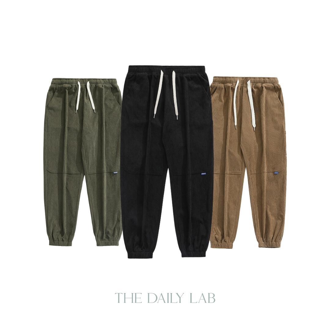 Corduroy Patchwork Long Pants in Brown