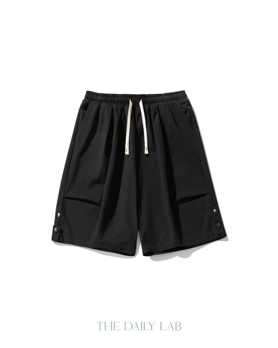 Side Buttoned Cotton Shorts in Black
