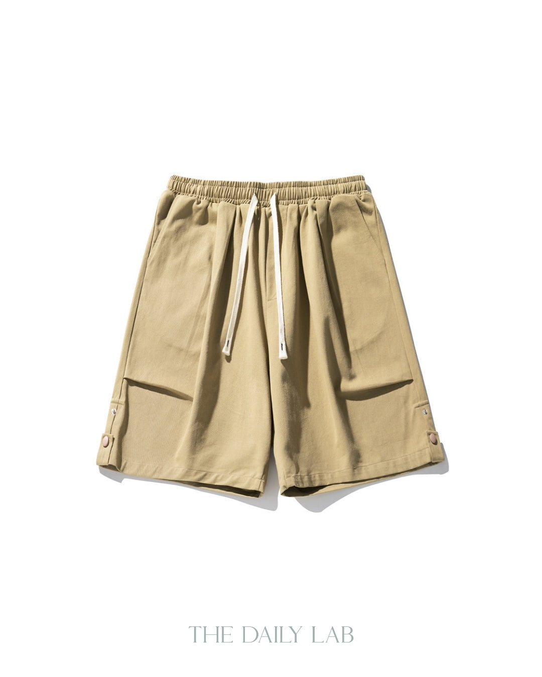 Side Buttoned Cotton Shorts in Khaki