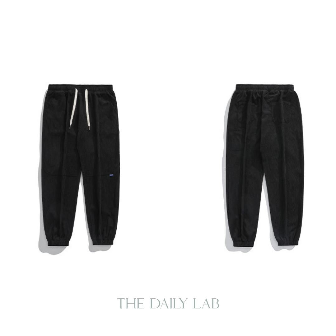 Corduroy Patchwork Long Pants in Black