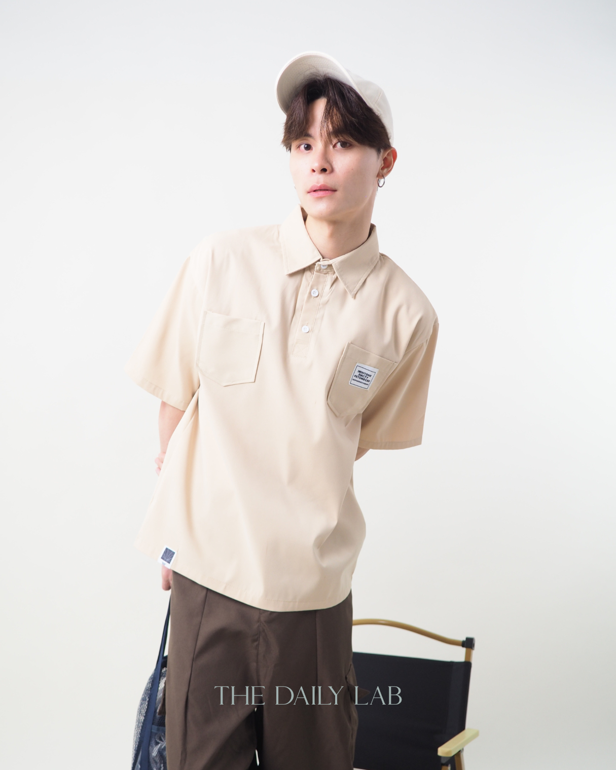 Cargo Pocketed Tee in Beige