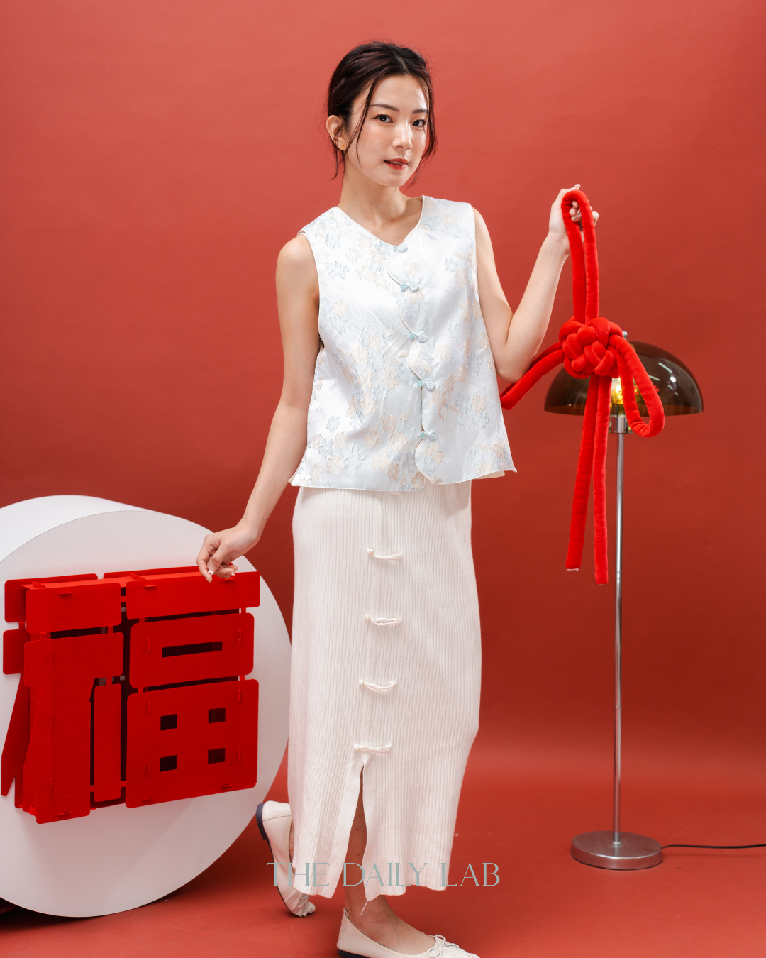 Jacquard Sleeveless Vest in Light Blue