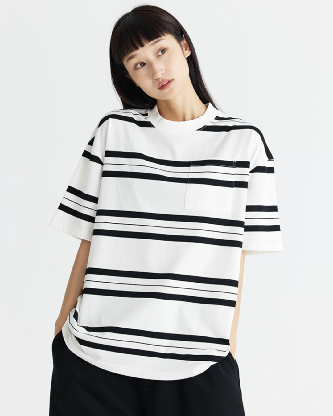 Striped Line Oversized Tee in White