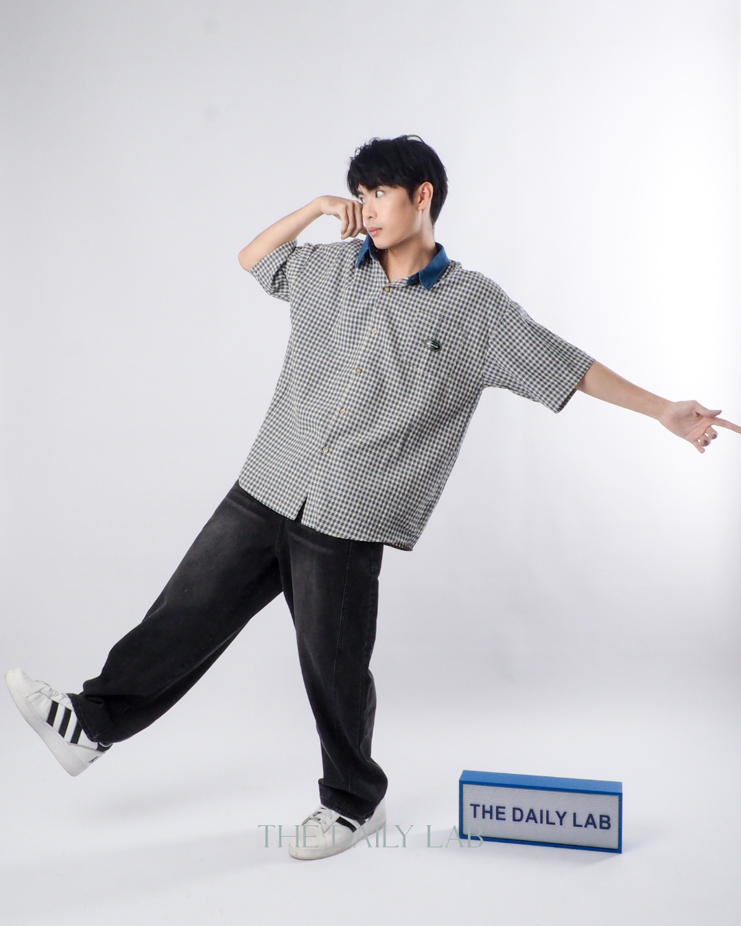 Japanese Vintage Plaid Denim Shirt in Blue