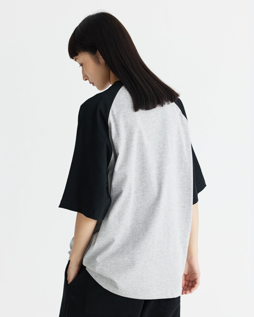 DualTone Patchwork Oversized Tee in Light Grey
