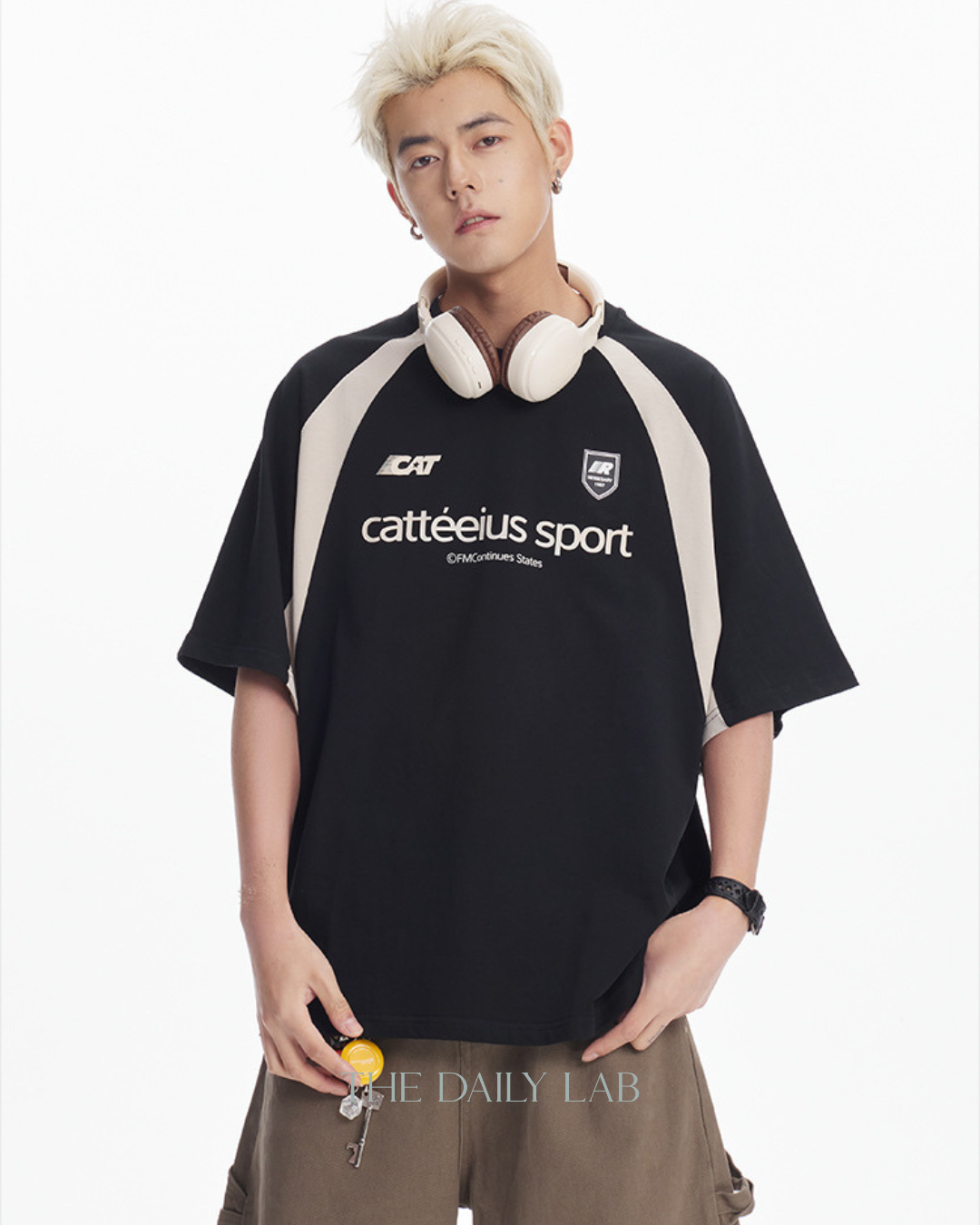 Catteeius Sport Print Cotton Tee in Black