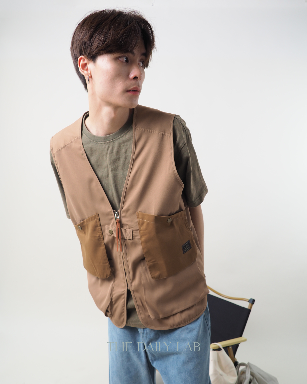 Pocketed Cargo Vest in Khaki