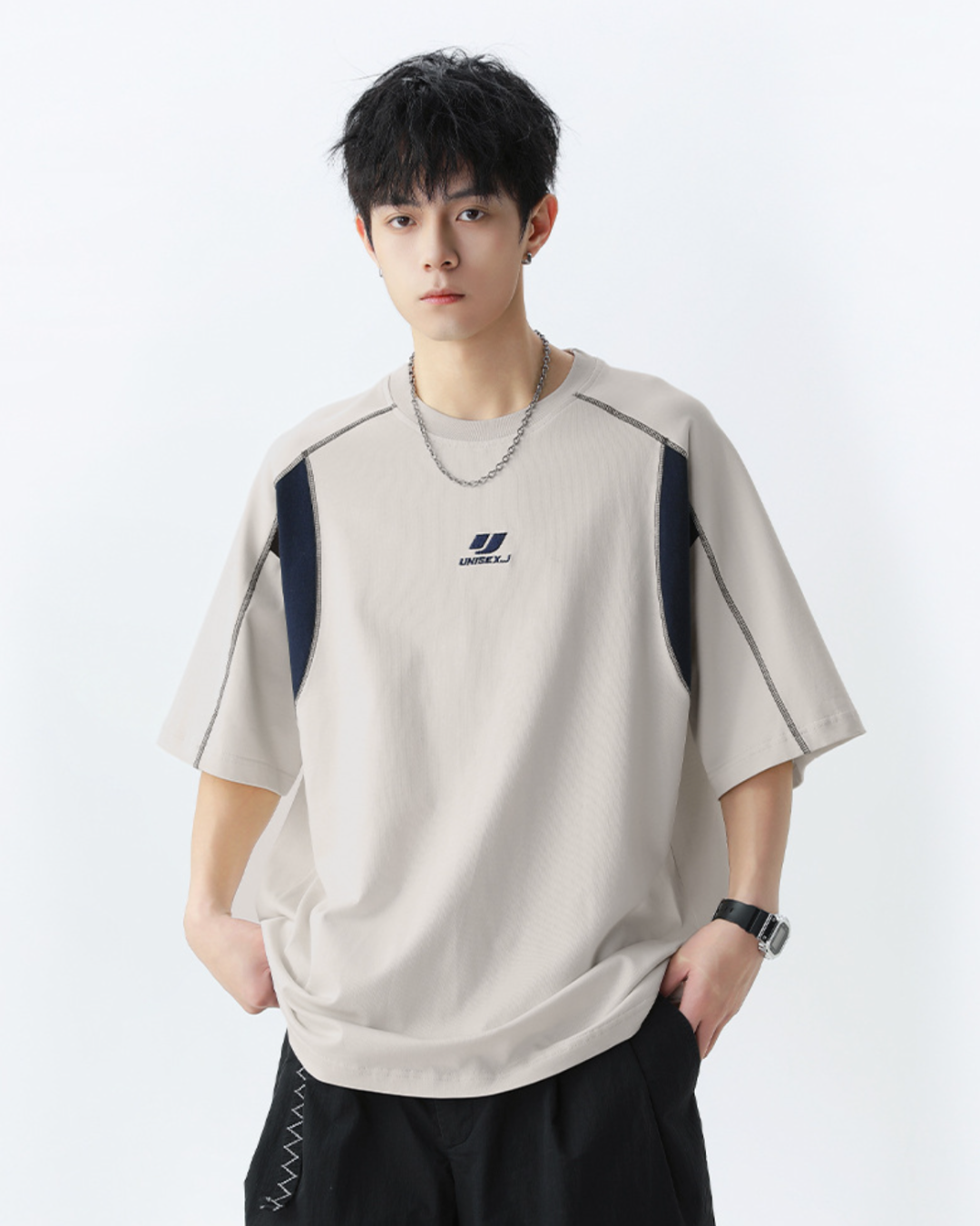 J Patchwork Relaxed Tee in Khaki (In-Stock)