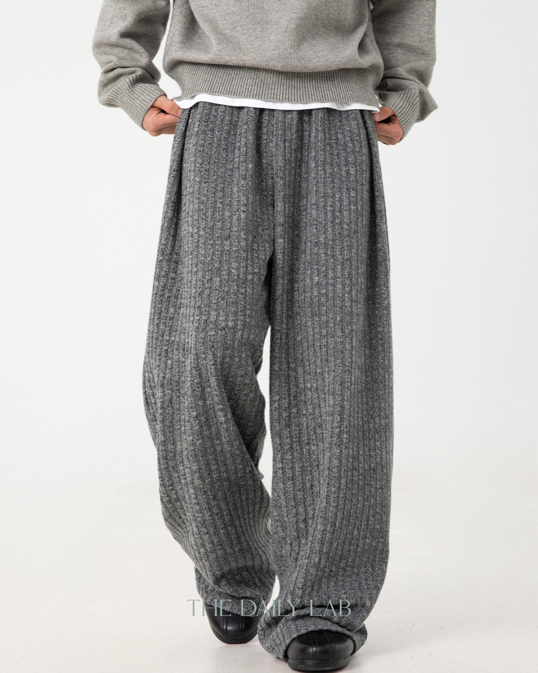 Textured Fleece Loose-fit Draped Casual Pants In Dark Grey