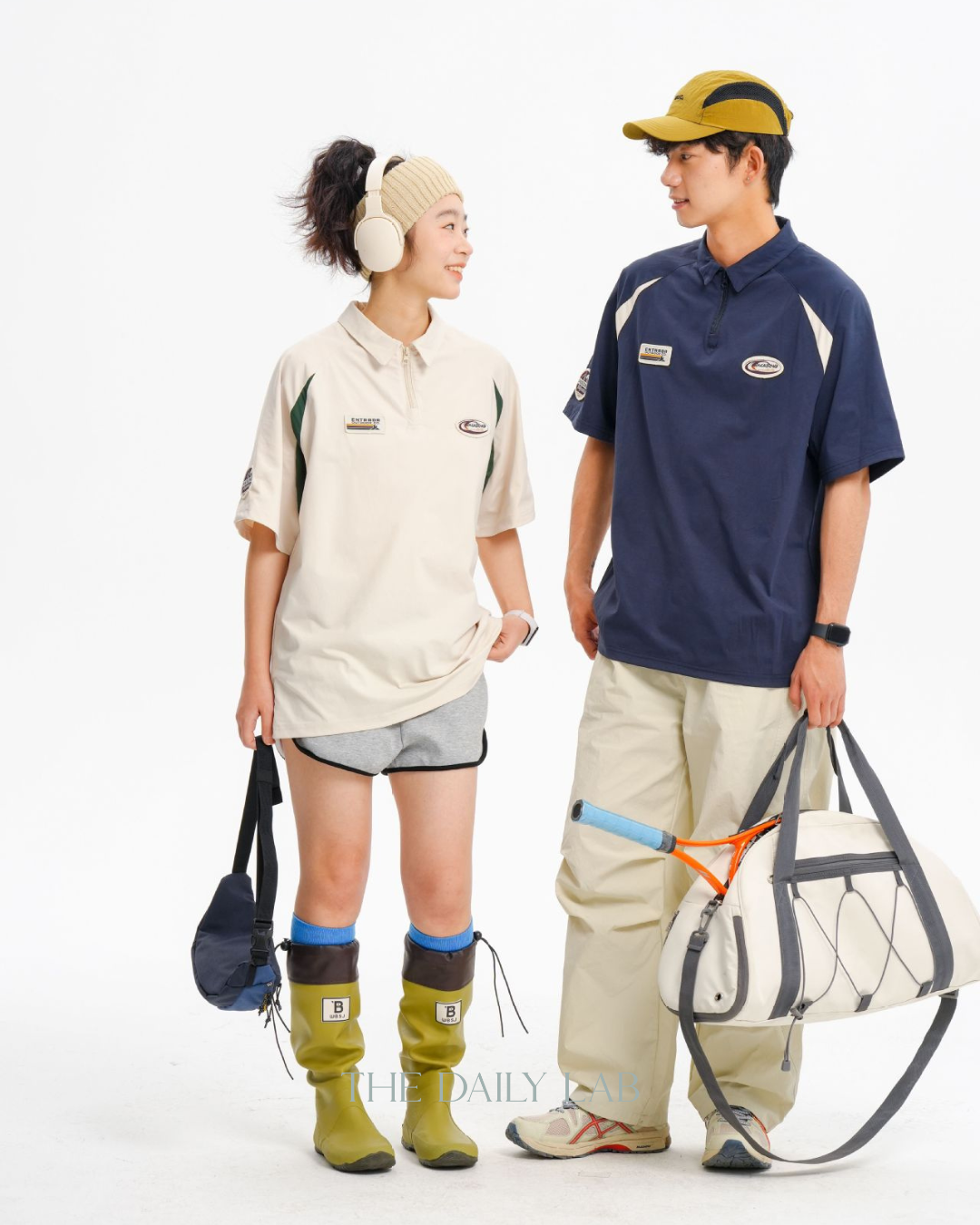 Logo Zipper Polo Shirt in Navy Blue