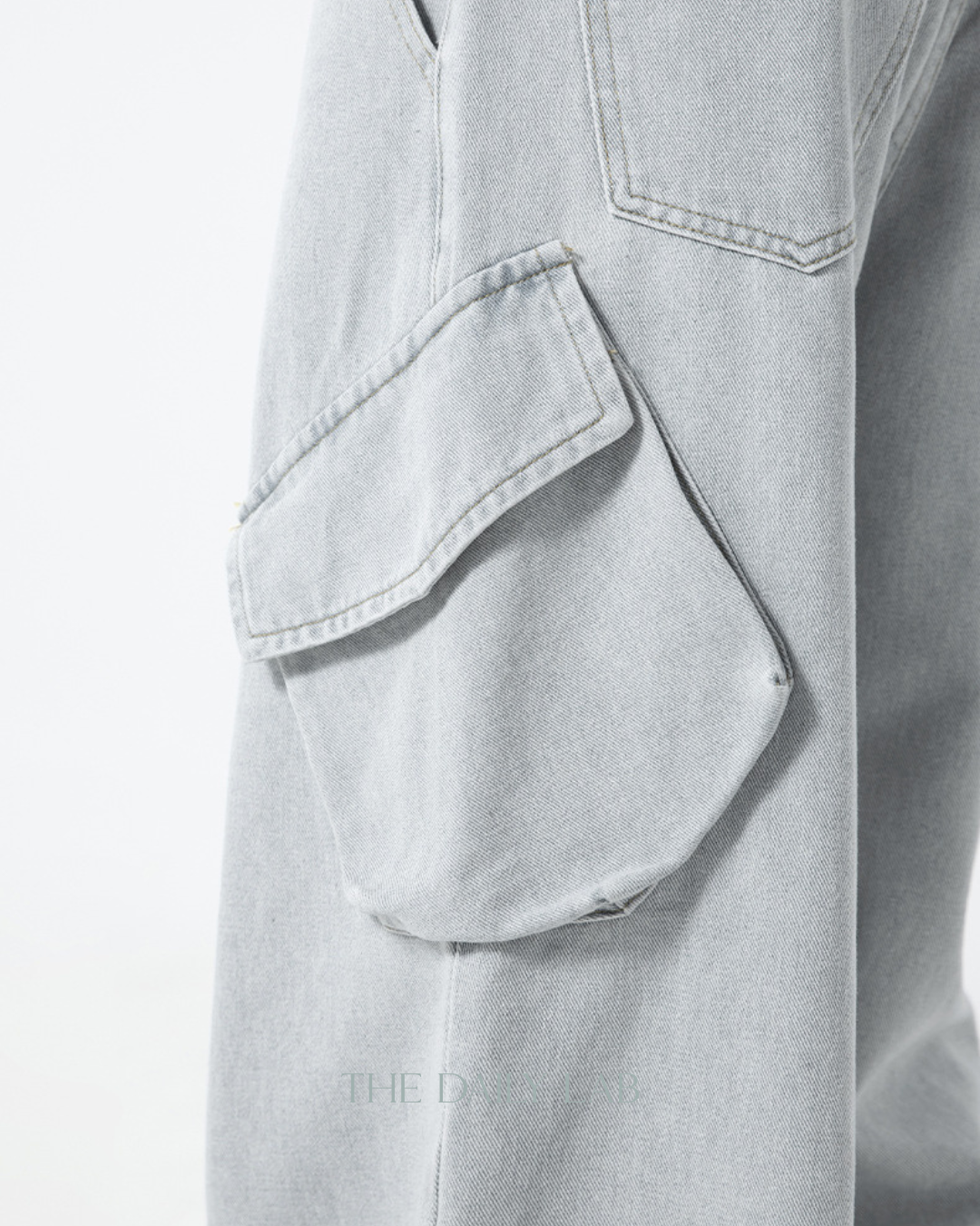 Washed Utility Denim Cargo Pants in Blue