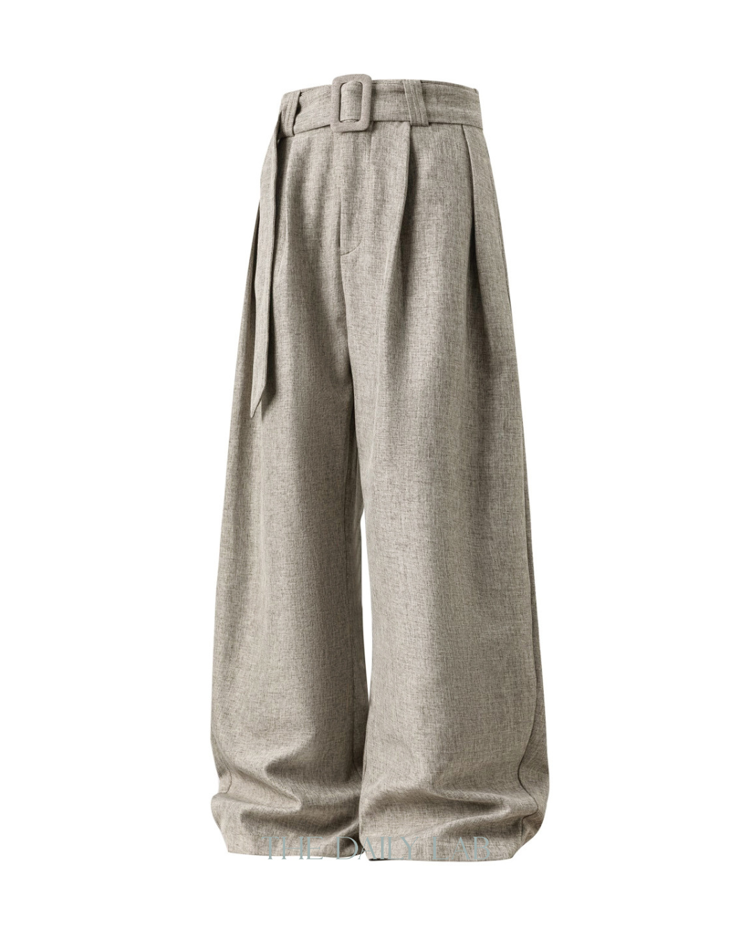 Pleated Draped Curved-Slit Suit Trousers In Oatmeal Color