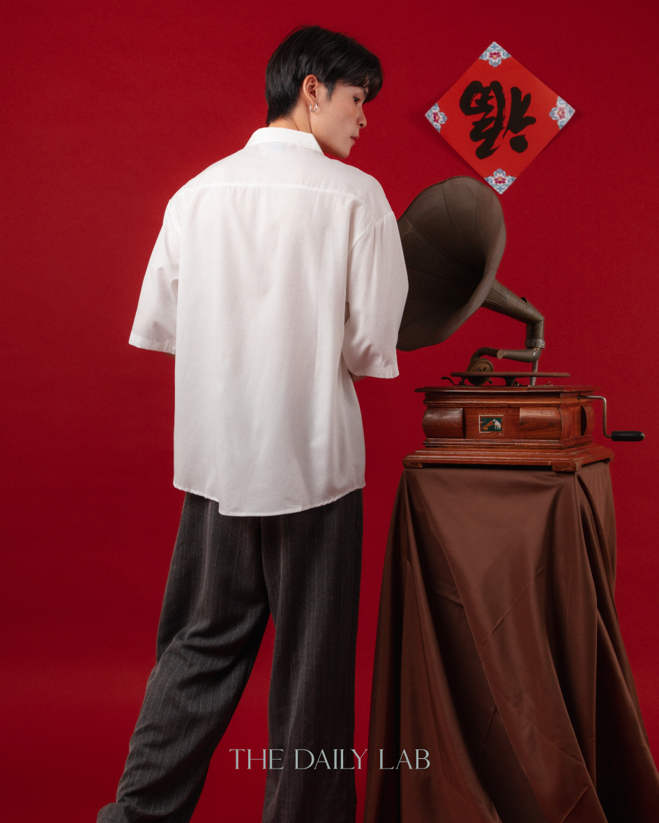 Embroidered Bamboo Chinese Shirt in White