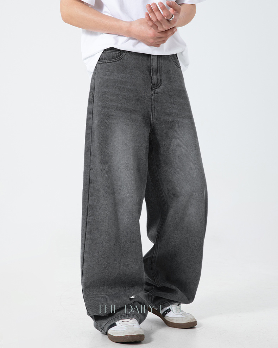 Vintage Washed Wide-Leg Jeans in Grey