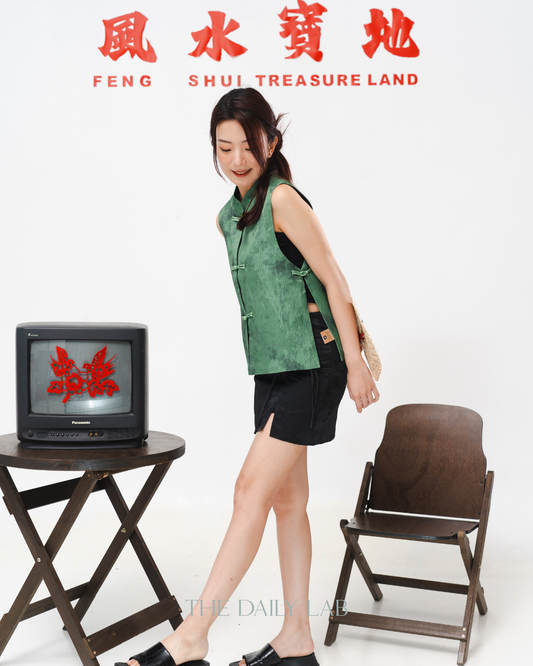 Green Embroidered Jacquard Vest