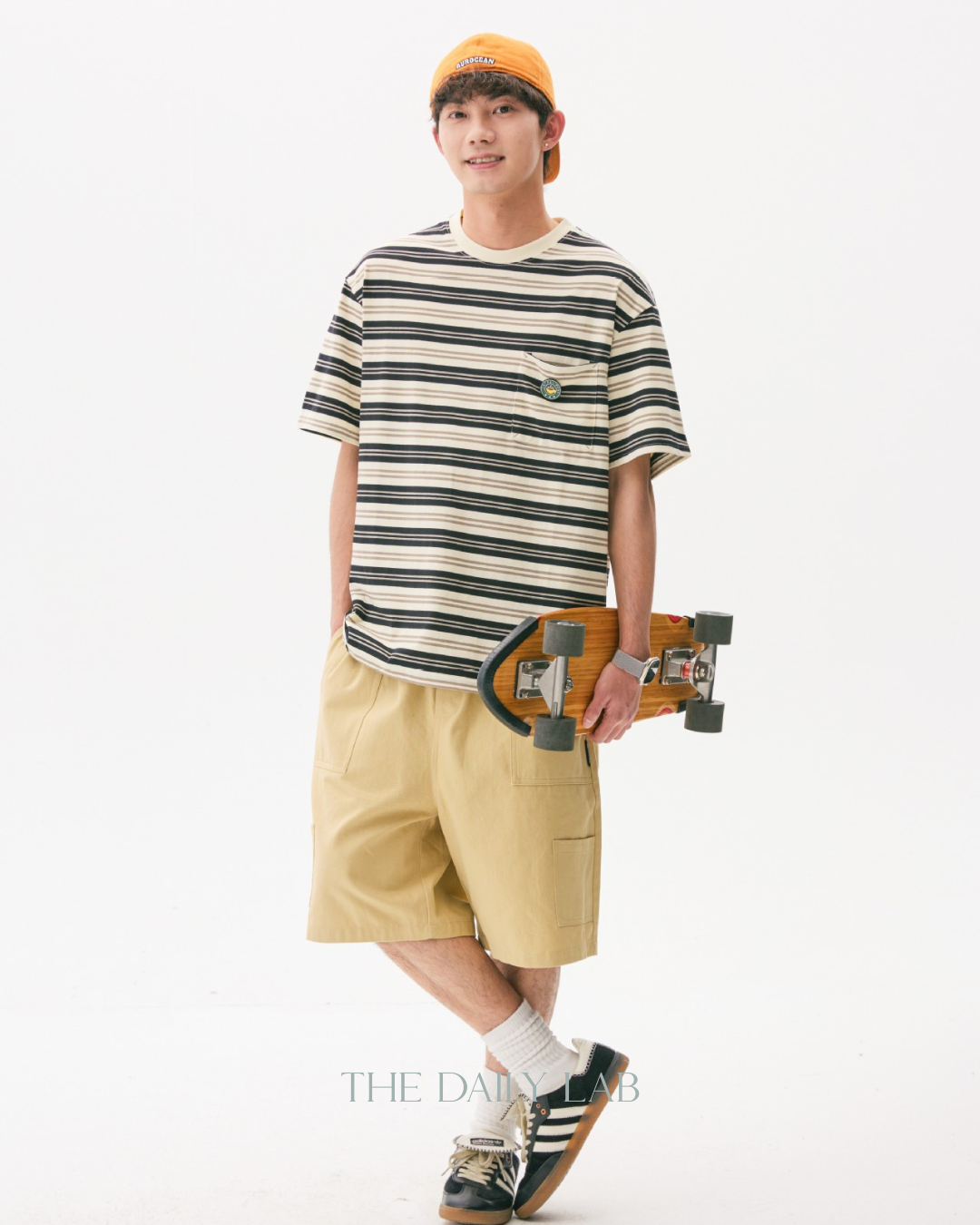 Teen Streetwear Striped Loose Fit Tee in Black/White