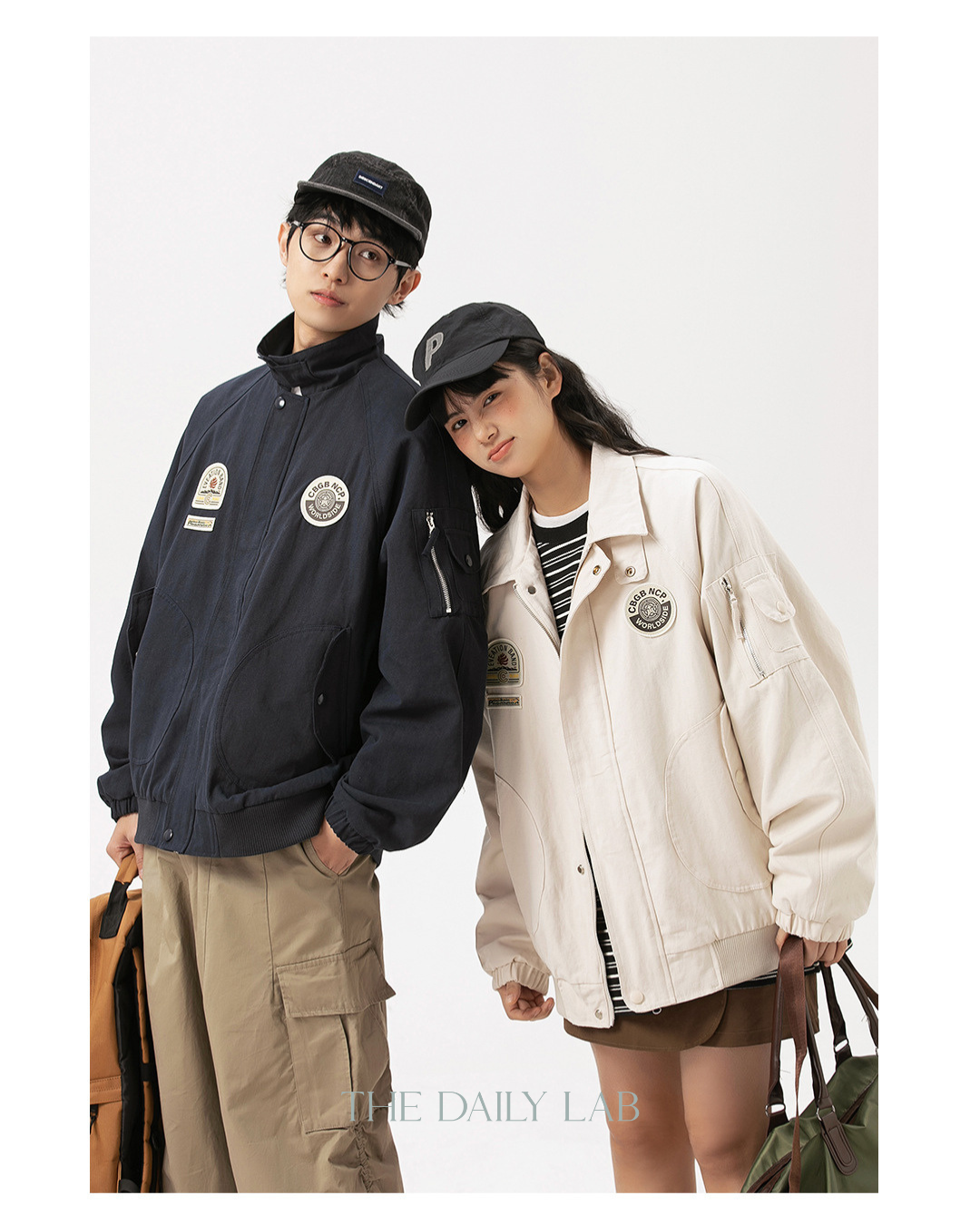 American Retro Badge Collared Bomber Jacket In White