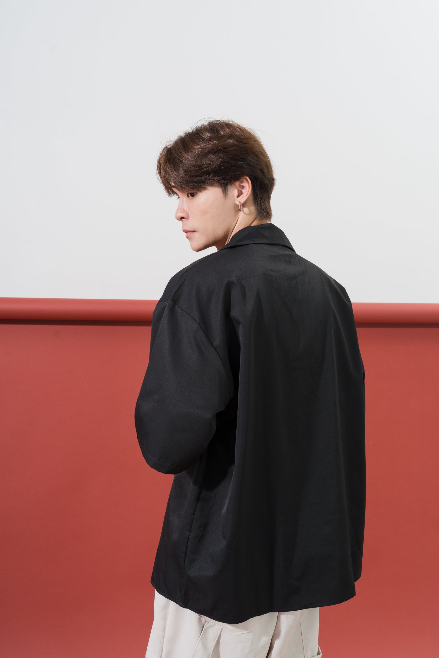 Metal Button Mandarin Oversized Shirt