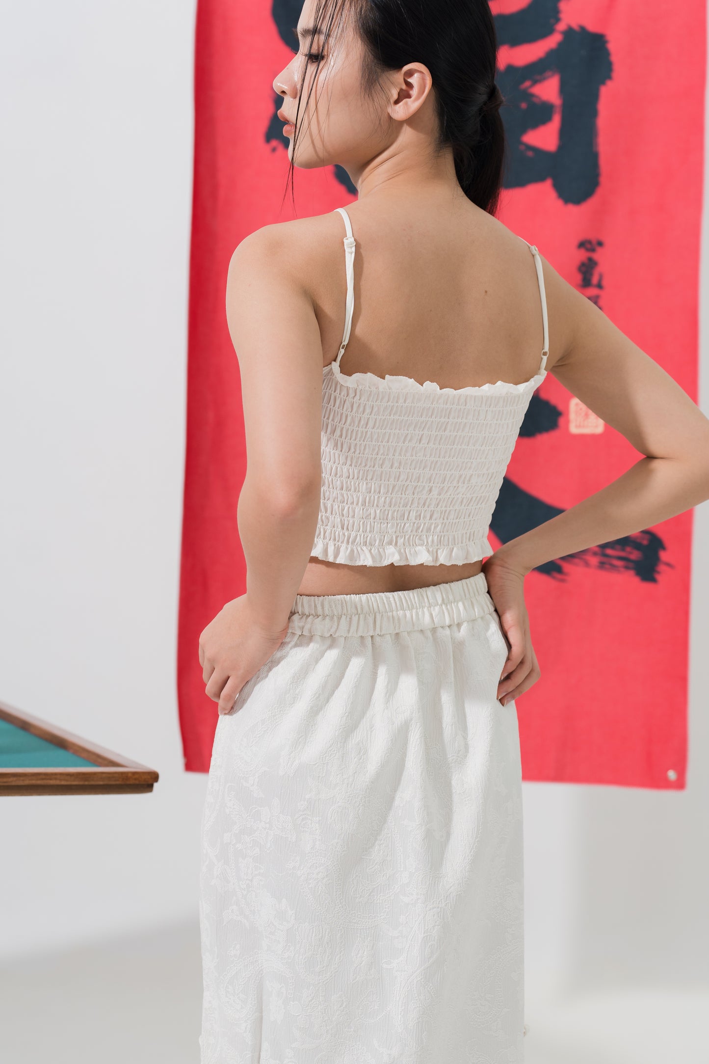 High Waist Embroidery Maxi Skirt in Beige (In-Stock)