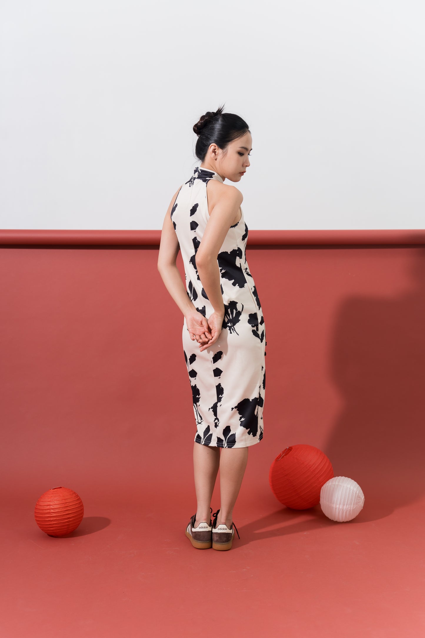 Black Floral Midi Cheongsam