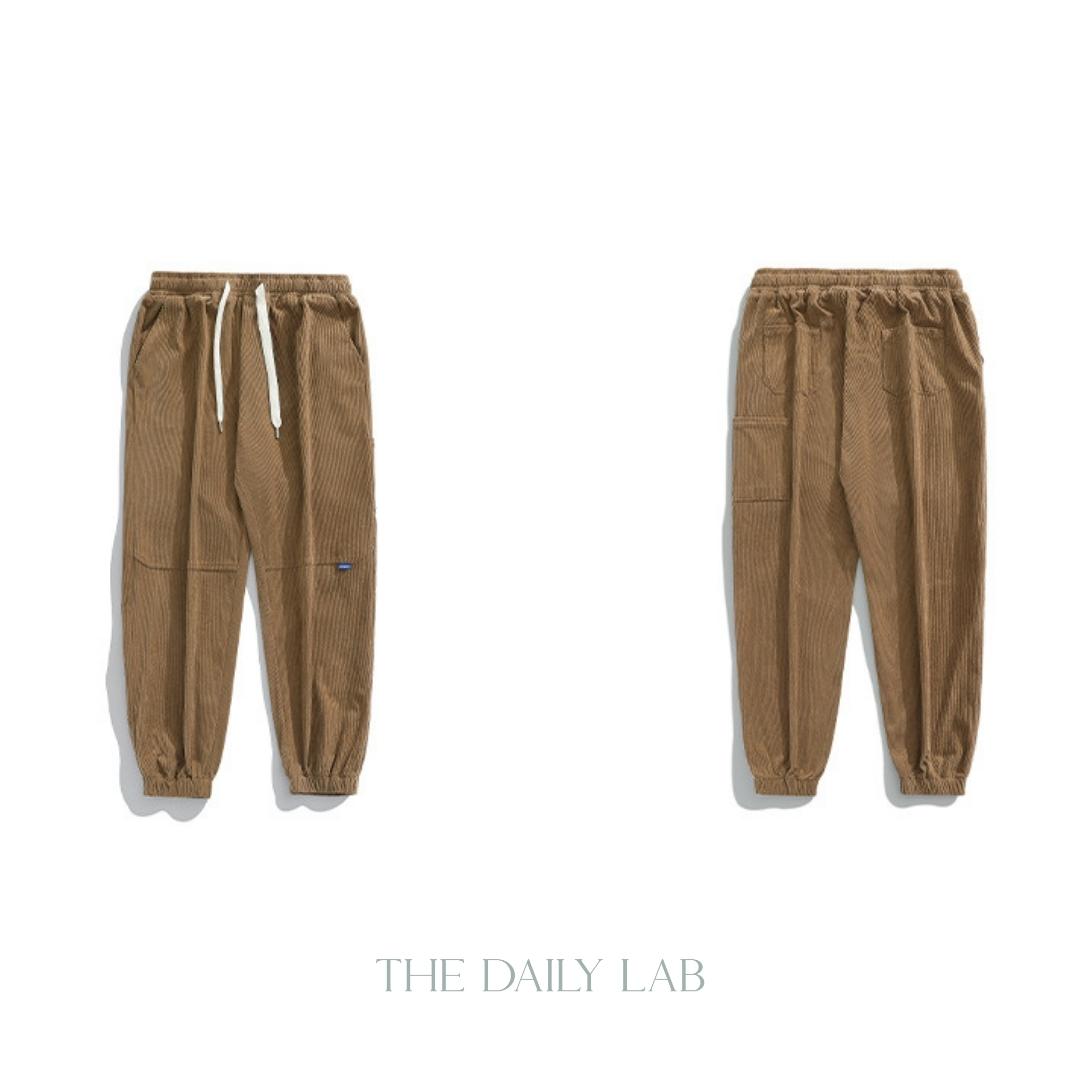 Corduroy Patchwork Long Pants in Brown