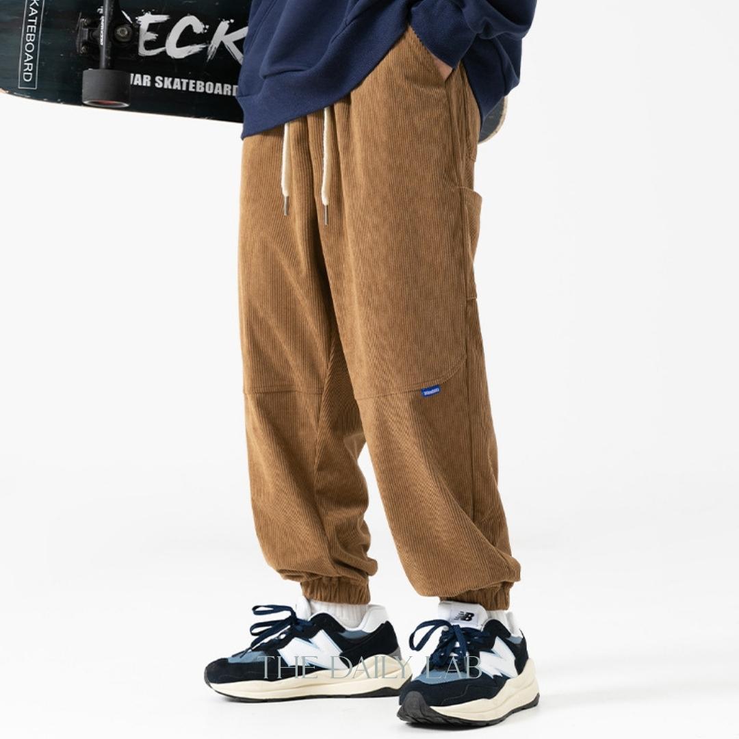 Corduroy Patchwork Long Pants in Brown