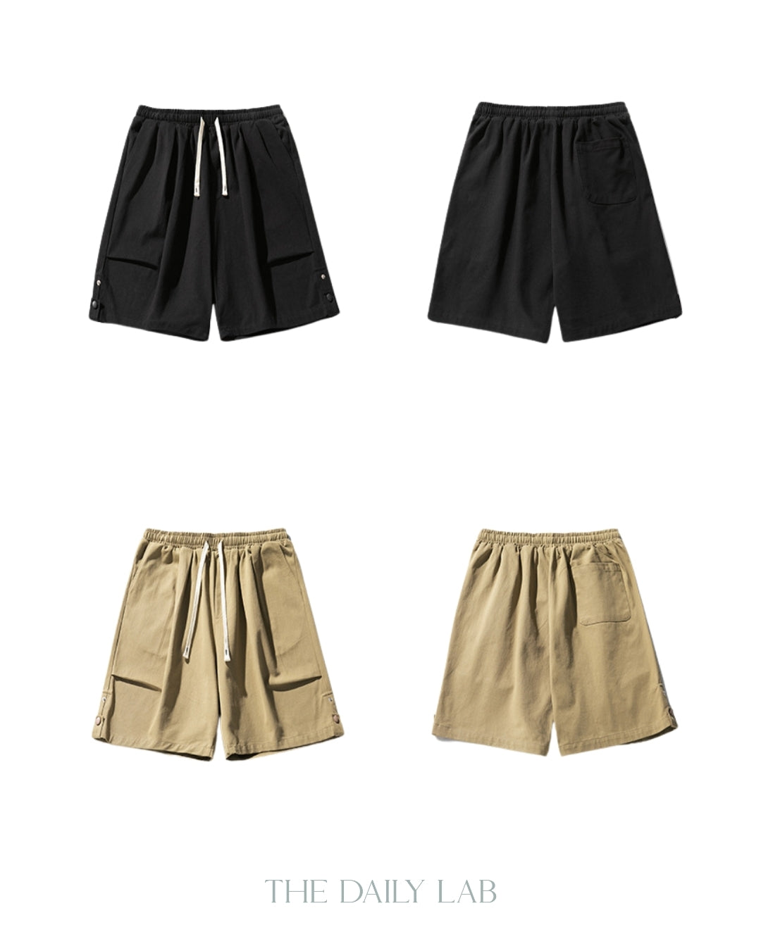 Side Buttoned Cotton Shorts in Khaki