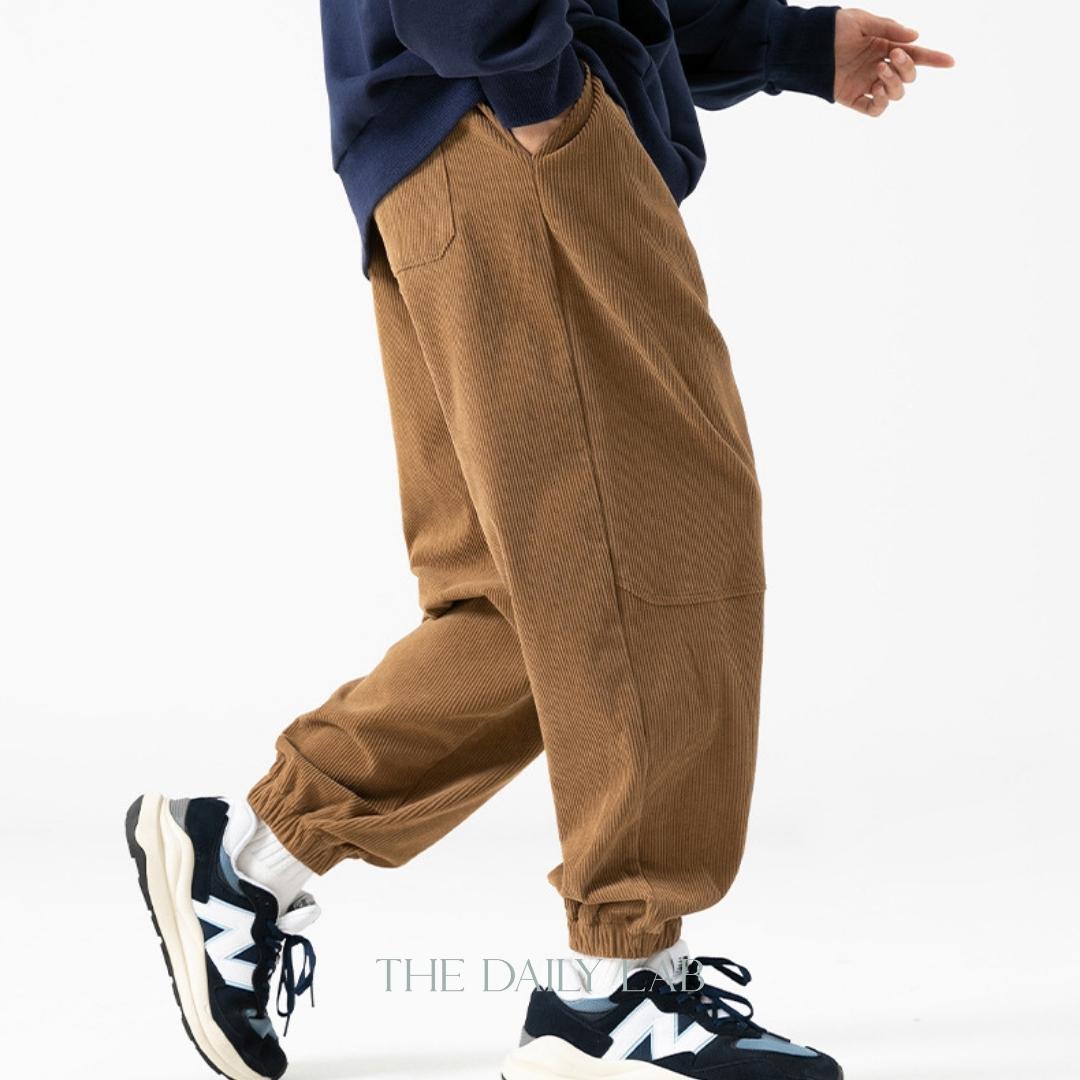 Corduroy Patchwork Long Pants in Brown