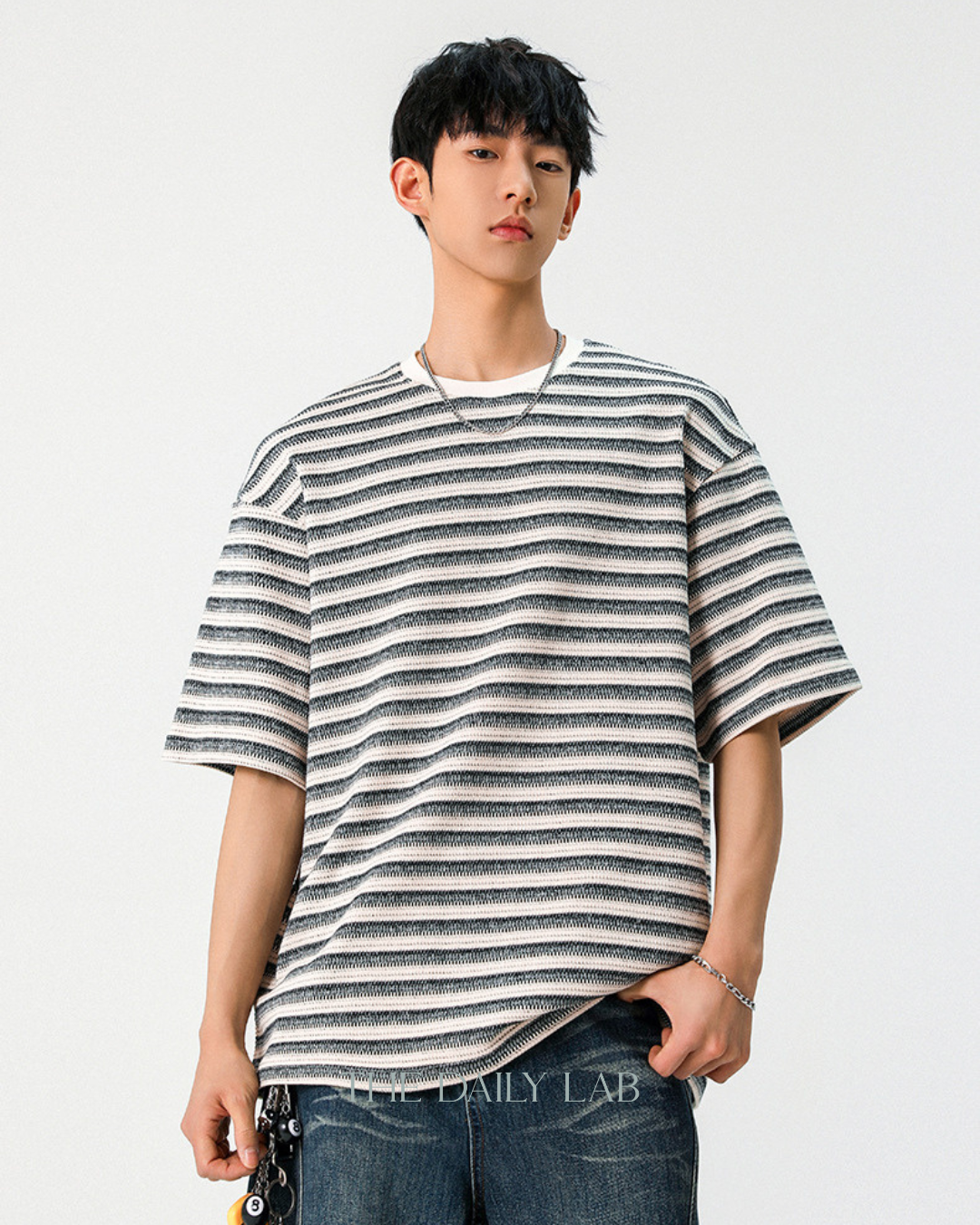 310G Heavyweight Textured Striped Tee in Apricot