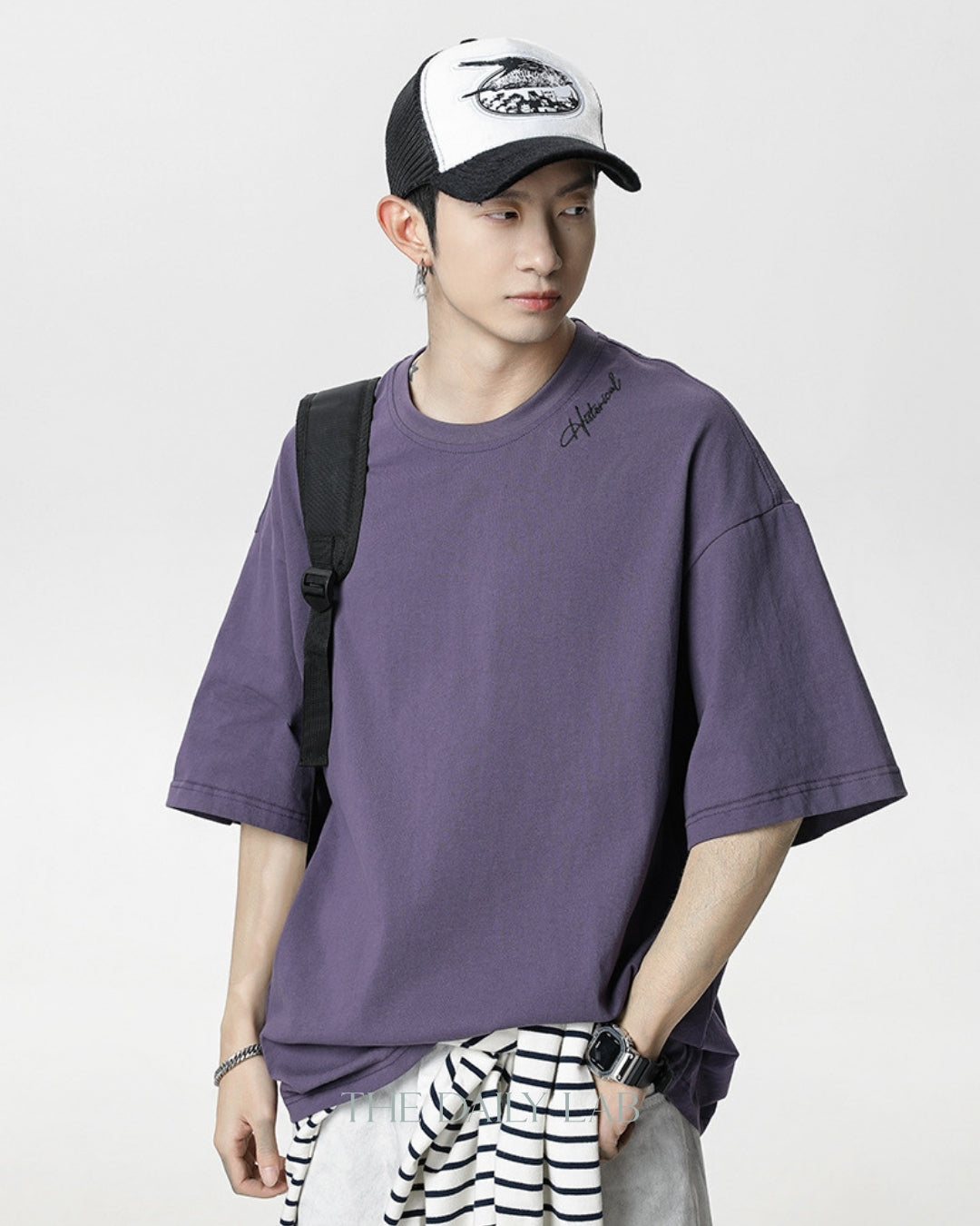 Historical Patchwork Short-Sleeve T-Shirt in Purple