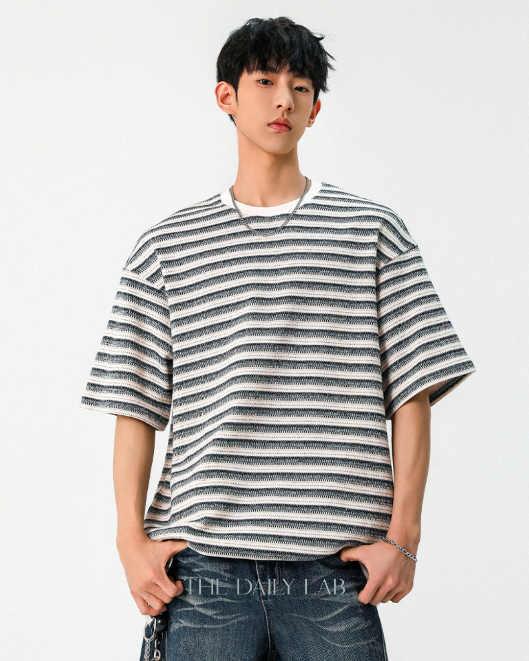 310G Heavyweight Textured Striped Tee in Apricot