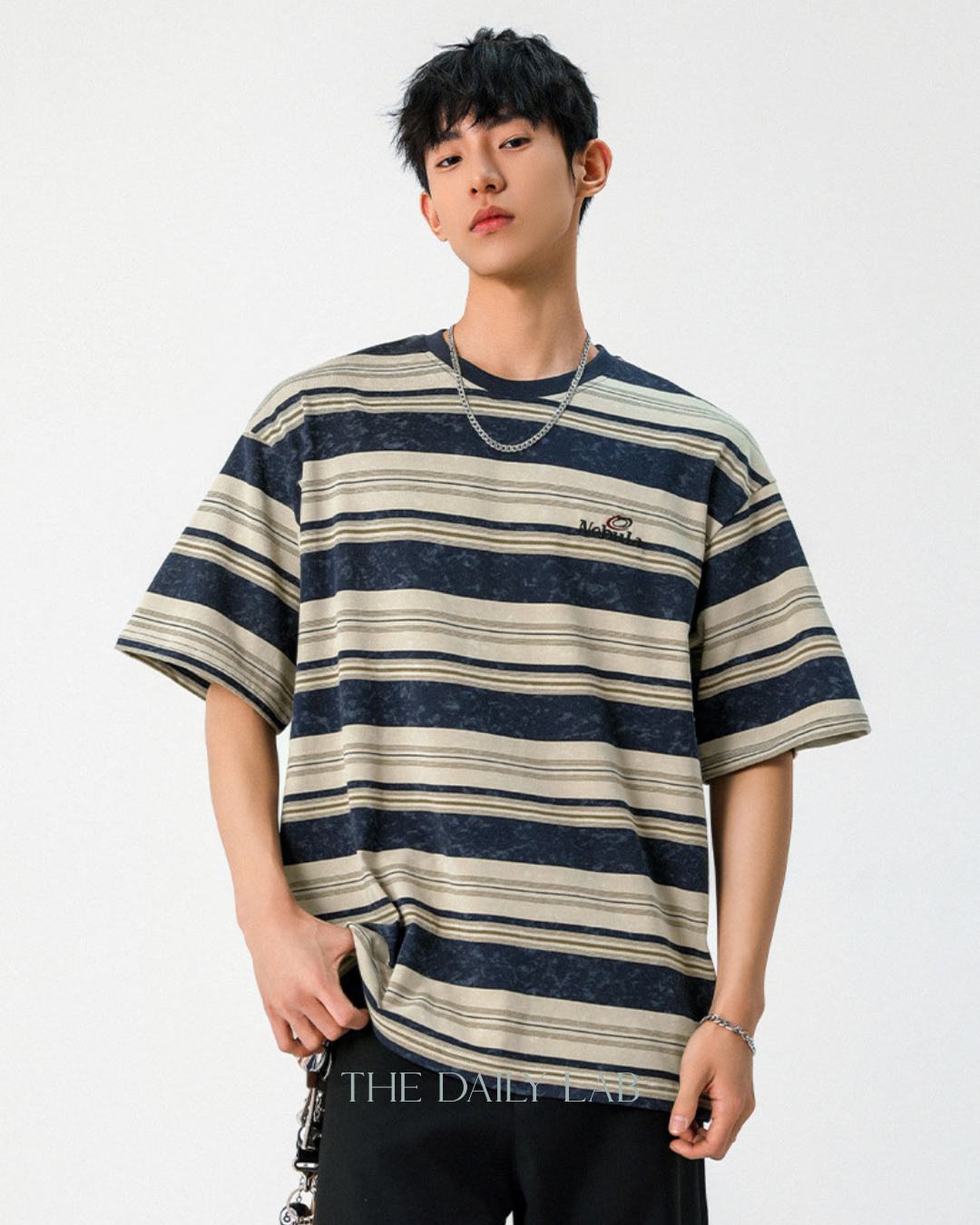 Vintage Tie-Dye Striped Tee in Navy Blue