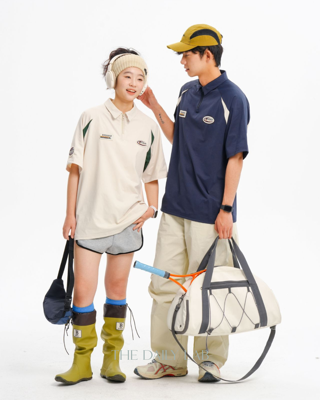 Logo Zipper Polo Shirt in Navy Blue