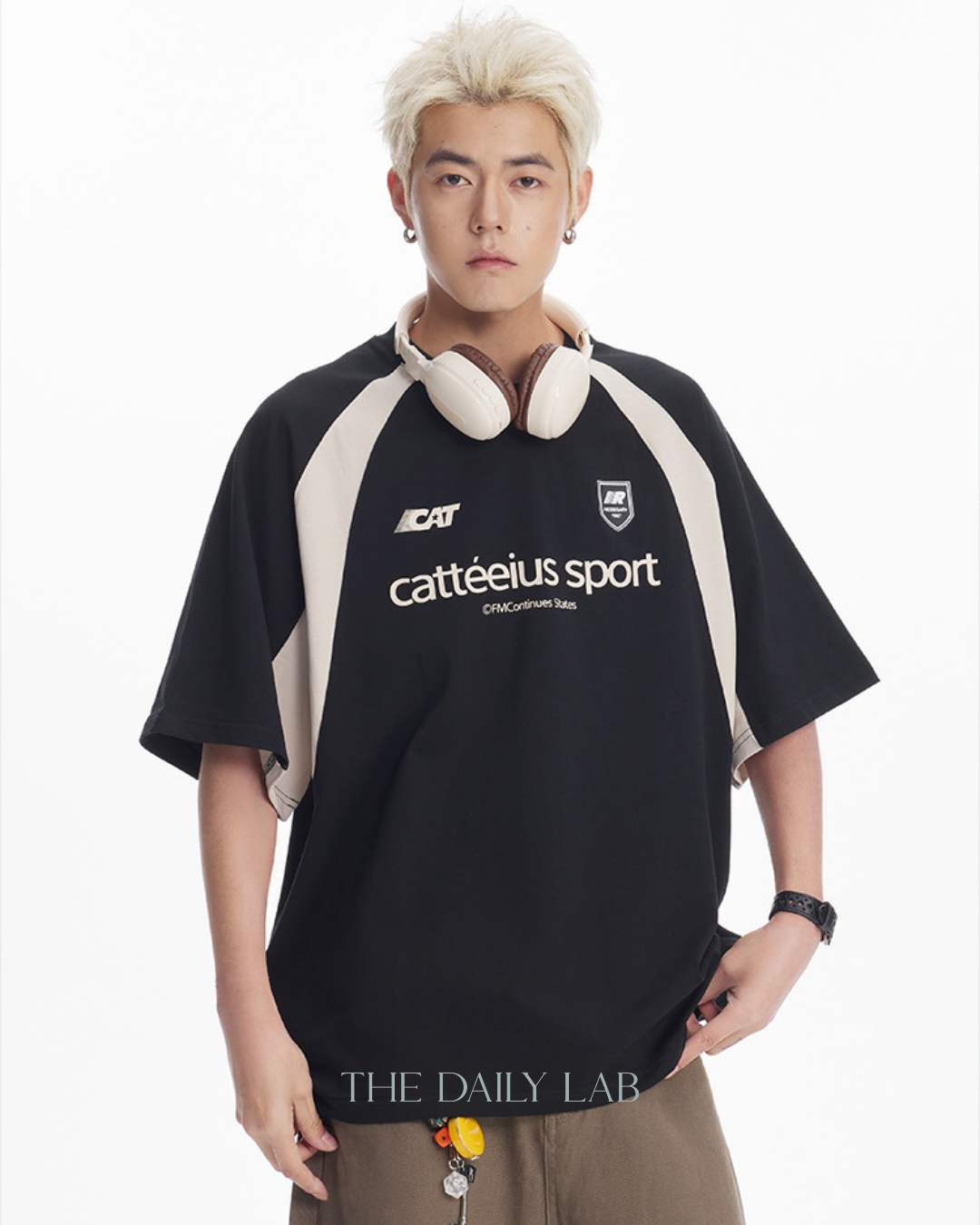 Catteeius Sport Print Cotton Tee in Black