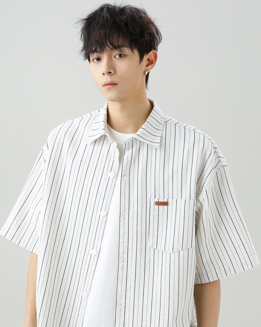 Striped Buttoned Overshirt in White