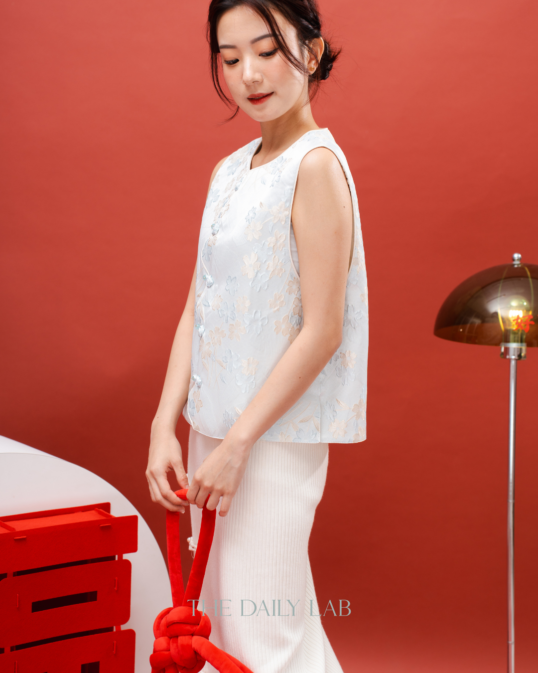 Jacquard Sleeveless Vest in Light Blue