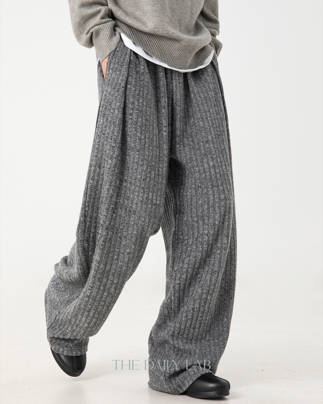 Textured Fleece Loose-fit Draped Casual Pants In Dark Grey