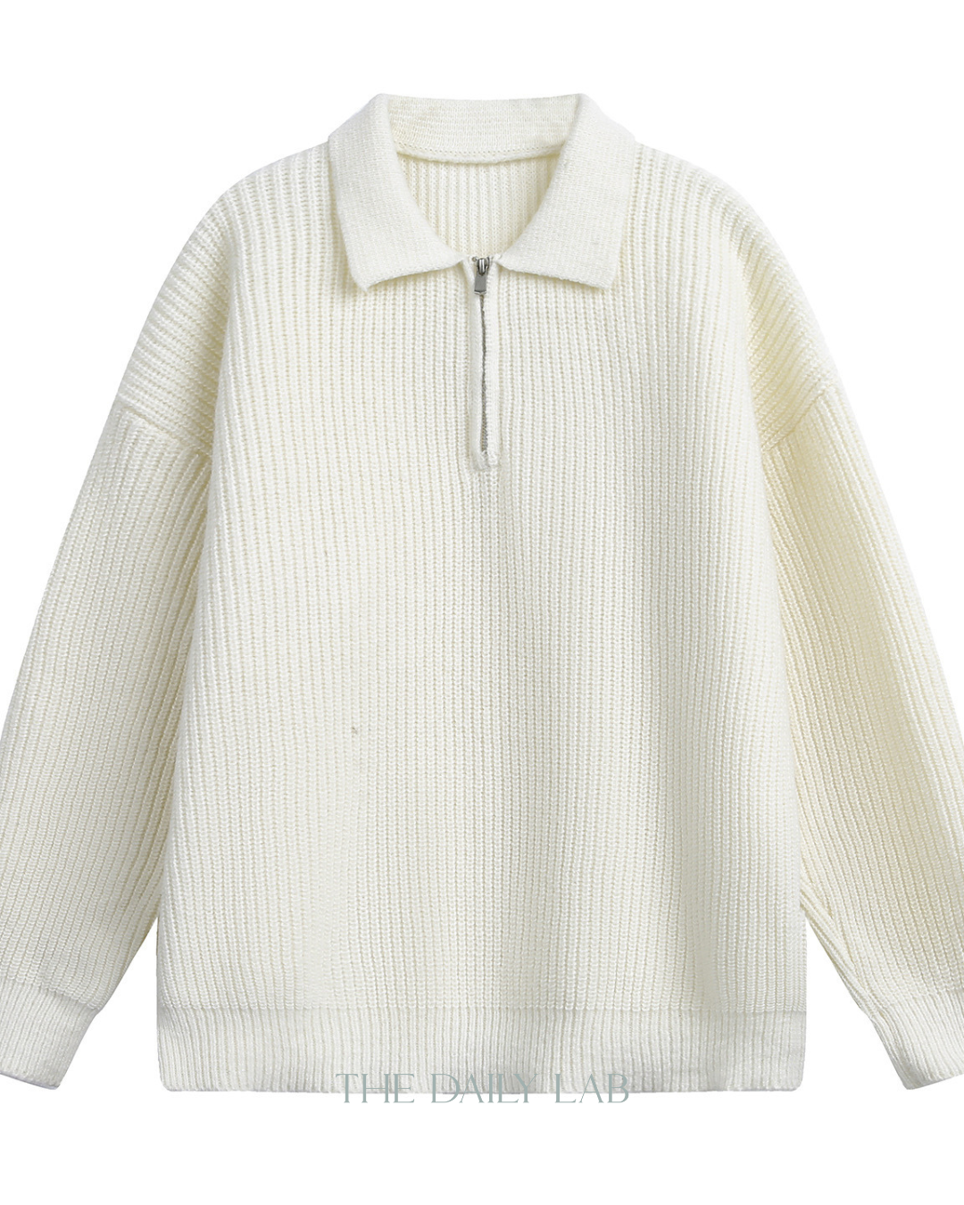 Heavyweight Half-Zip Knit Sweater in White