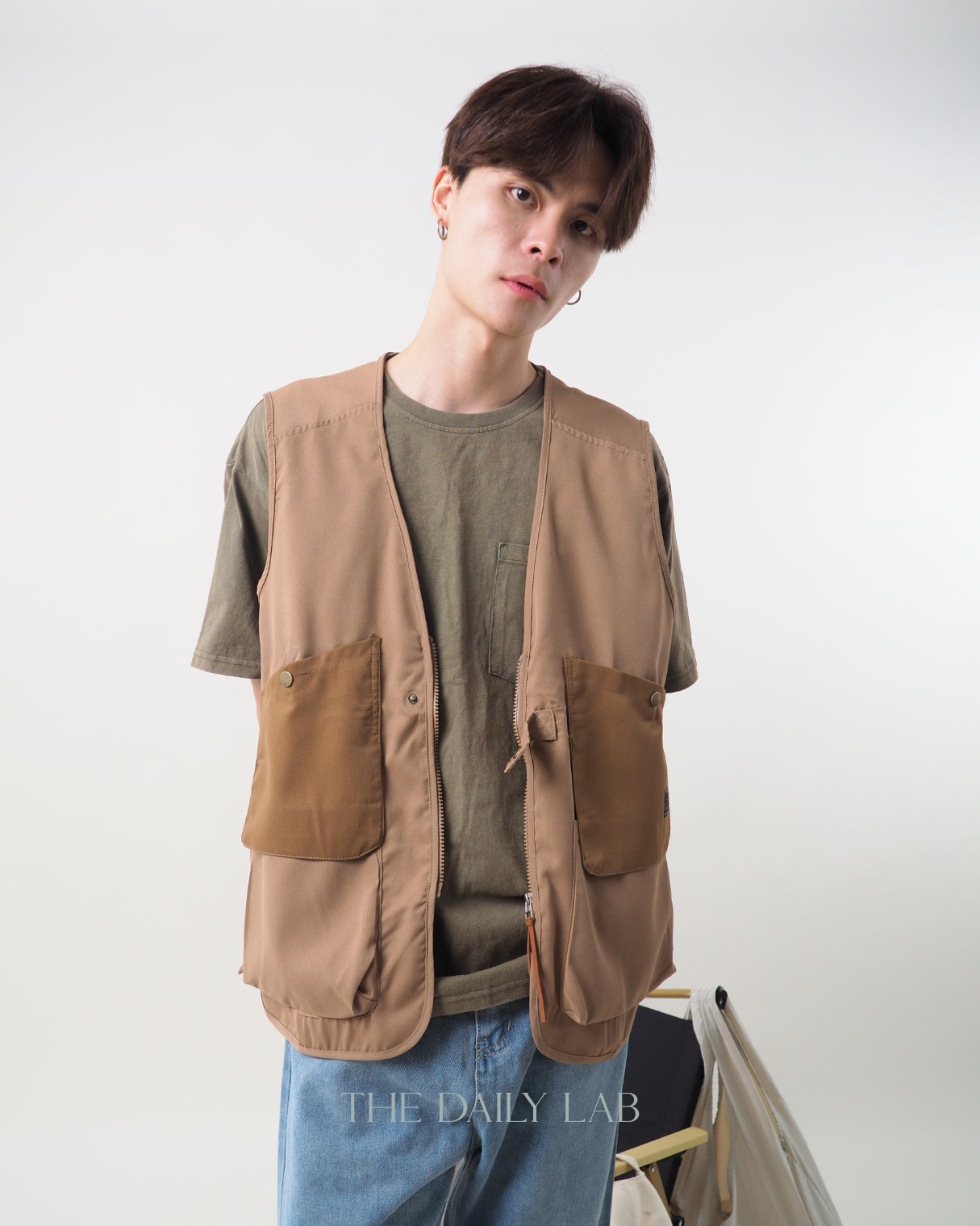 Pocketed Cargo Vest in Khaki