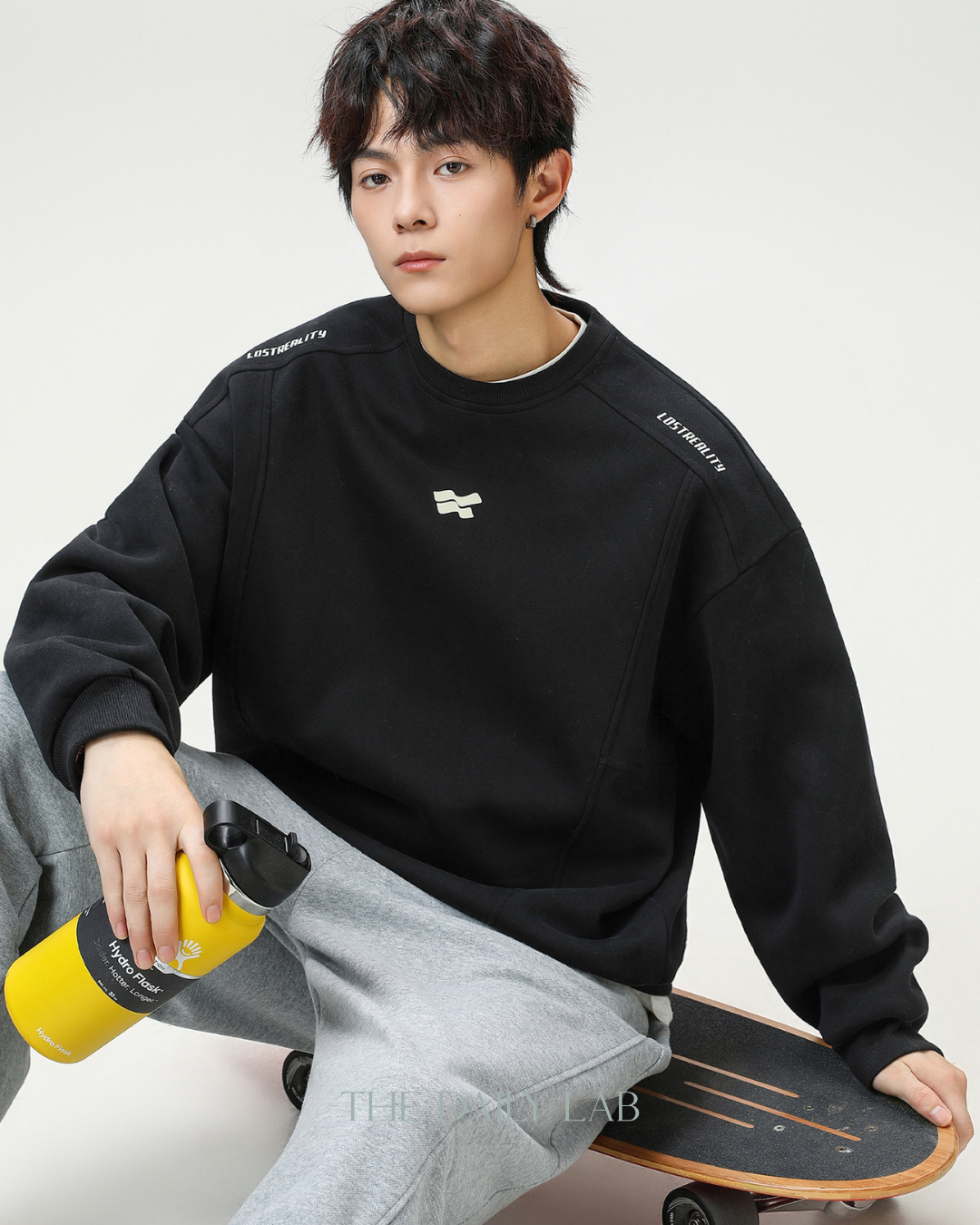 Crew Neck American Style Oversized Sweatshirt In Black