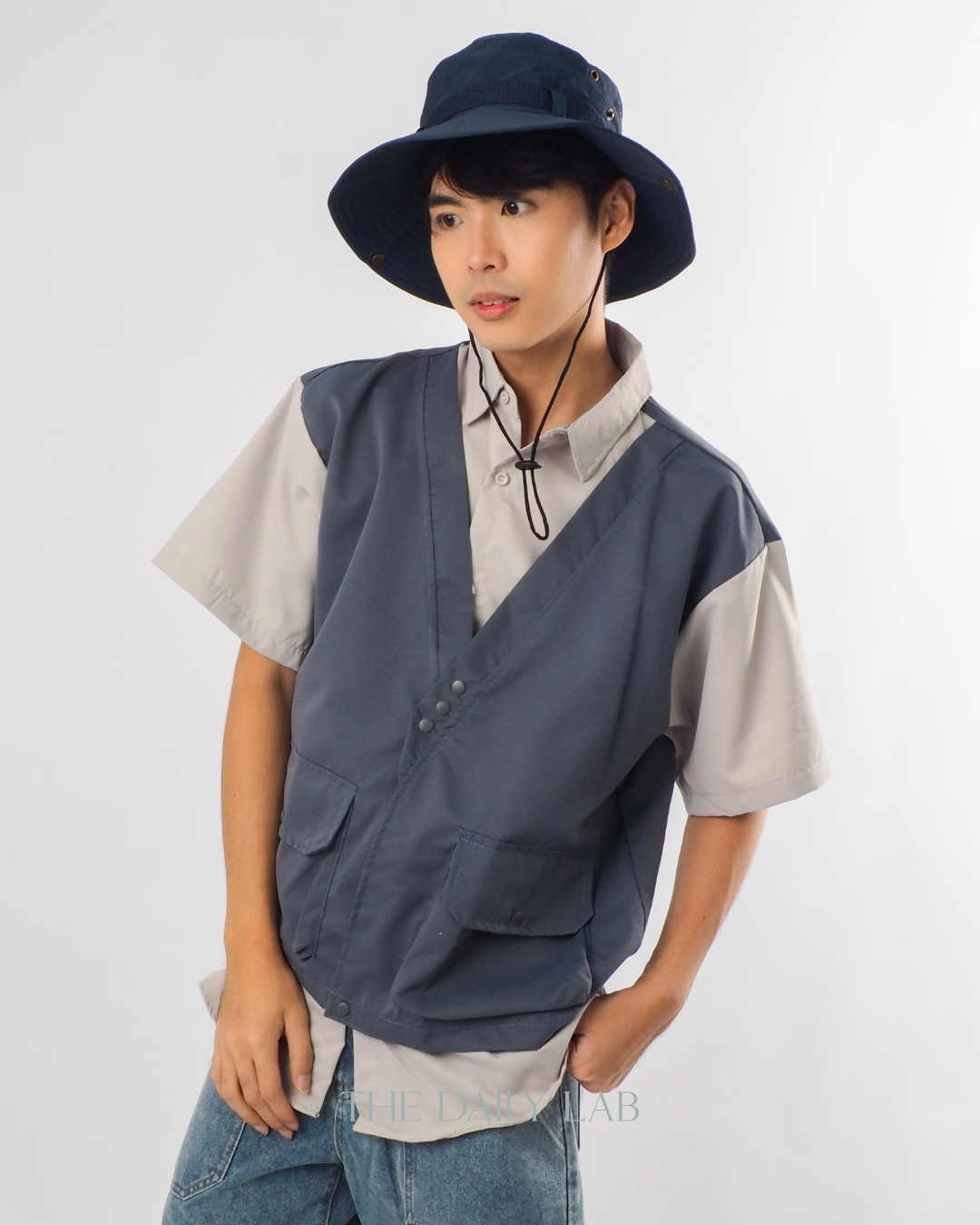 Japanese Techwear Layered Shirt in Navy