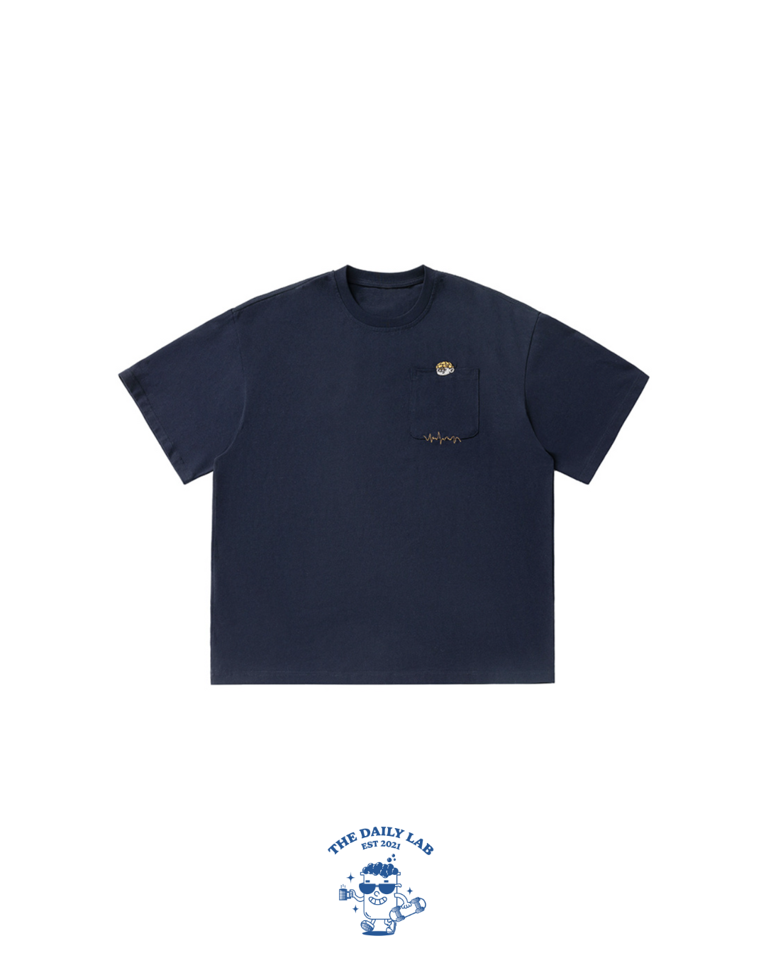 Pocketed Embroidery Relaxed Tee in Navy
