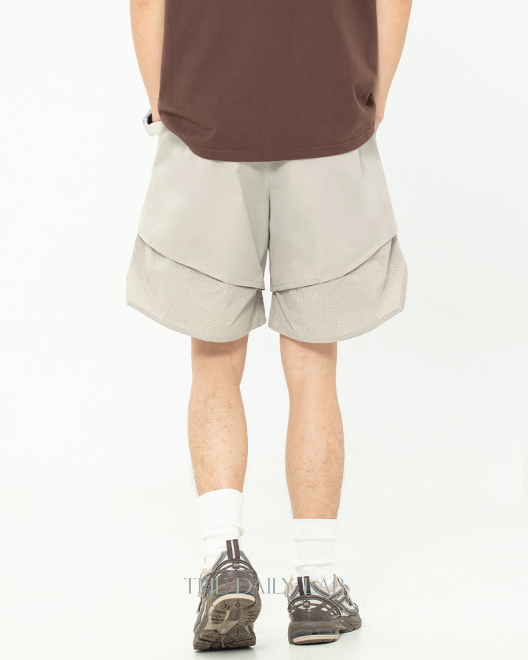 Split-Hem Ventilated Training Shorts in Beige